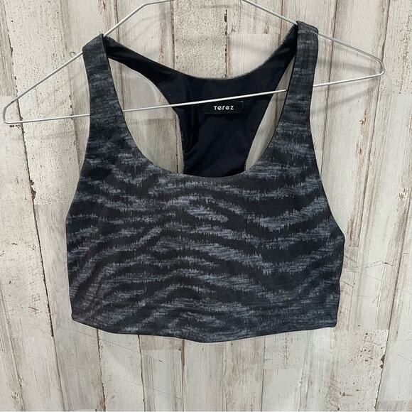 Terez Hi-Shine Racerback Sports Bra in Show Your Stripes Black/Gray Womens Large - Picture 3 of 8
